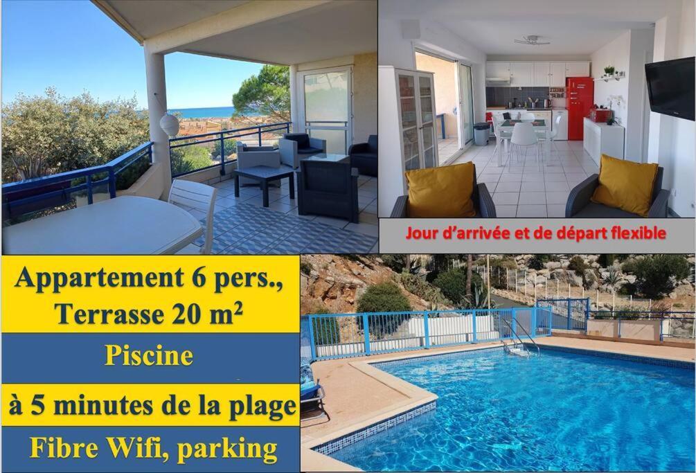 Plain-Pied, Terrasse, Piscine, Pleine Vue Mer, Plage A 6' A Pied, Parking, Wifi Fleury  Exterior photo